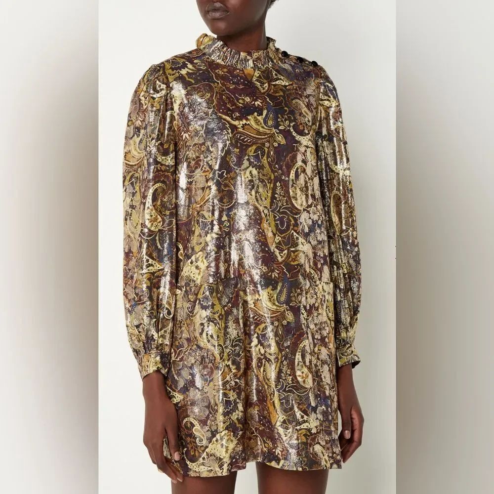 ba&sh Chiba Dress in Bordeaux and Gold, XS